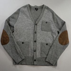 J.Crew Sweater Mens S Gray Lambswool Cardigan Suede Elbow Patches Buttons